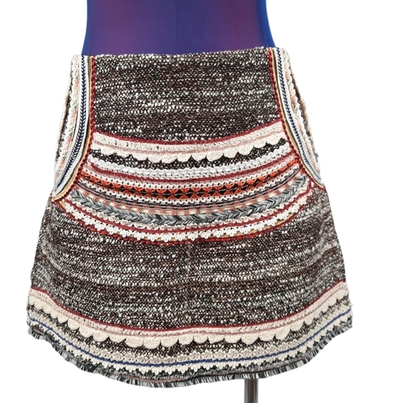Zara Woman Tweed Embroidered Bohemian Mini Skirt Size Small Women's - Picture 14 of 14
